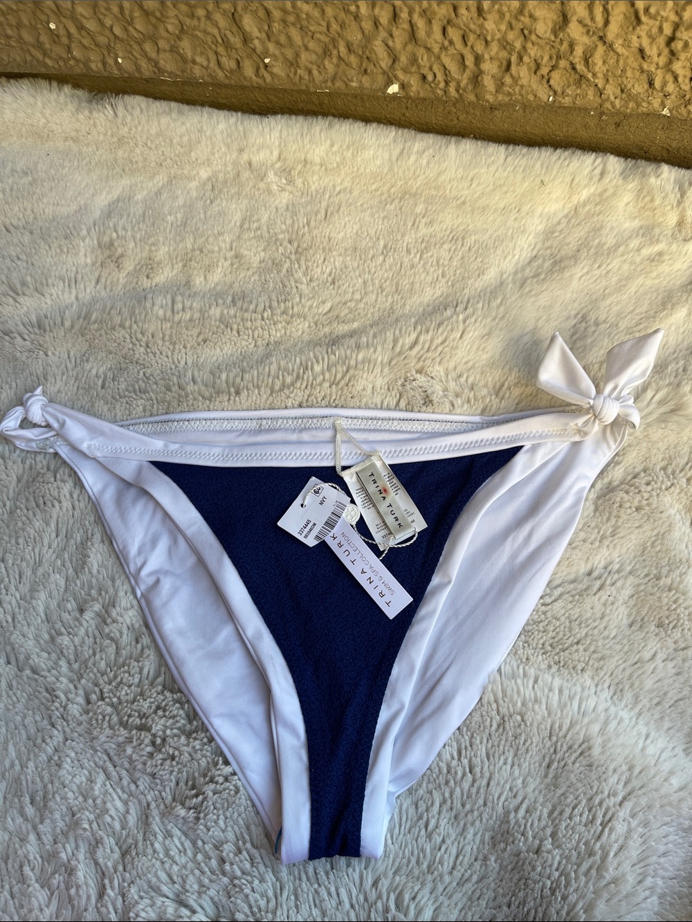 Trina Turk White & Navy Tie-Side Bikini Bottom - Women Swim Size 10